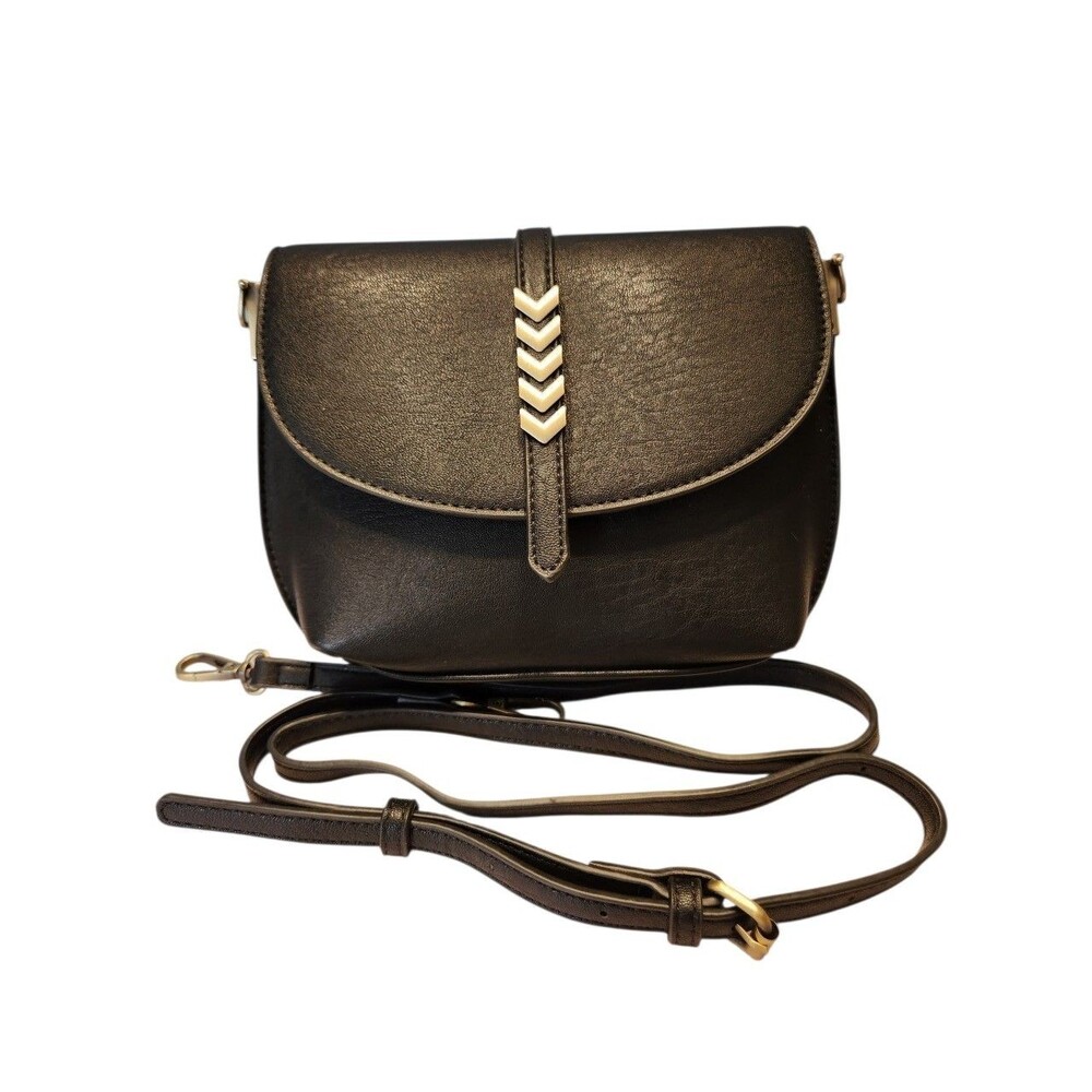 Antik Kraft Faux Leather Black Foldover Flap Adjustable Crossbody Shoulder Bag